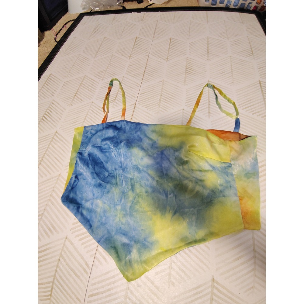 Blue Yellow Orange Tie Dye Handkerchief Hem Camisole Top Adjustable Straps